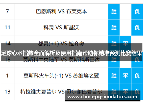 足球心水指数全面解析及使用指南帮助你精准预测比赛结果